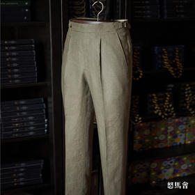 Baird Mcnutt 深卡其绿色爱尔兰亚麻意式工艺裤装