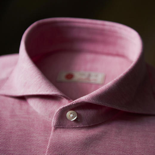 Canclini 90支双股纱埃及棉珠地针织粉色意式工艺衬衫 商品图2