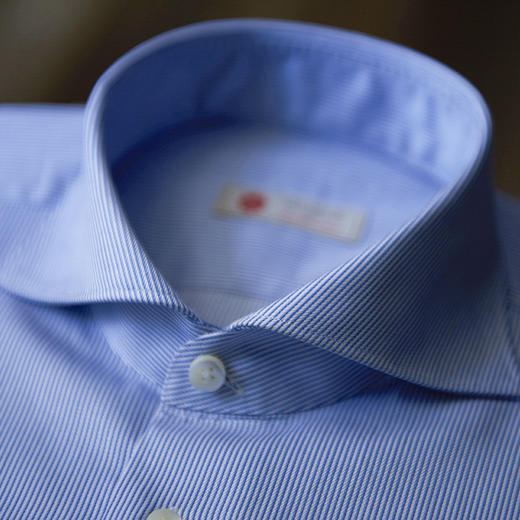 Canclini 90支双股蓝色细条纹意式工艺衬衫 商品图2