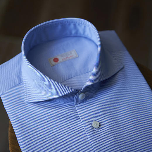 Canclini 90支双股蓝色细条纹意式工艺衬衫 商品图1