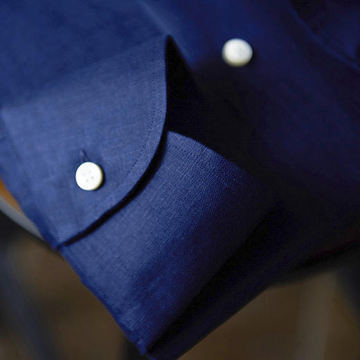 Canclini 法国亚麻深蓝色意式工艺衬衫 商品图4