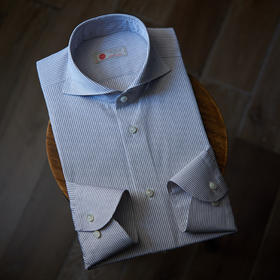 Canclini 120支双股纱埃及棉棕色细条纹意式工艺衬衫