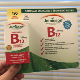 特价！Jamieson维生素B族B12长效缓释1200mcg 190粒  温哥华直邮