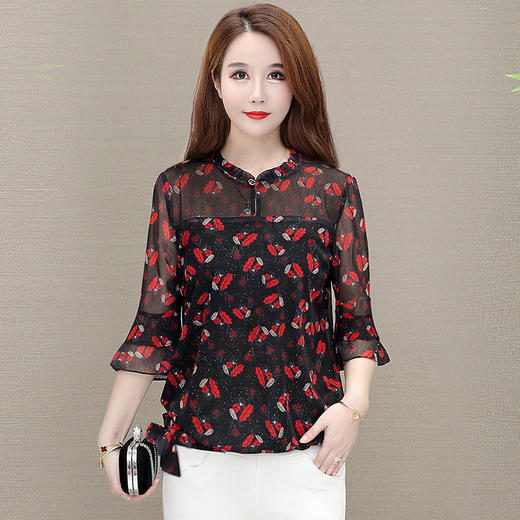 MQ-RL9966春夏新款短款洋气长袖提花雪纺衫YY 商品图1