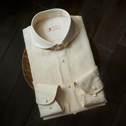 Stylbiella 法国亚麻米白色意式工艺衬衫 商品图0