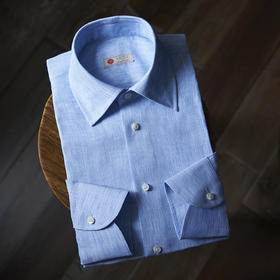 Canclini 亚麻浅蓝色细条纹意式工艺衬衫