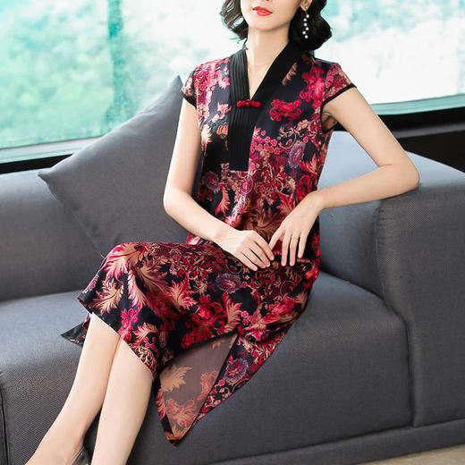 FMN-NK6662夏季新品丝绸连衣裙中年妈妈桑蚕丝气质装WY 商品图3