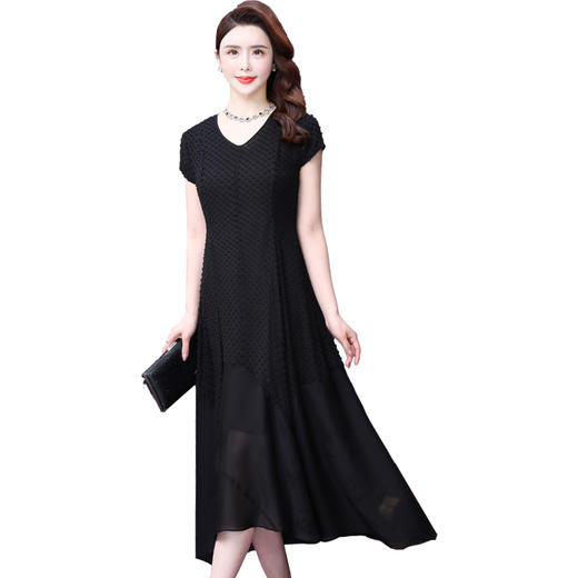 WXY-0799夏装新款V领黑色成熟风流行桑蚕丝裙 商品图2