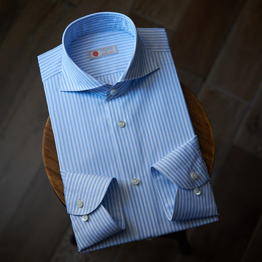 Canclini 90支双股纱埃及棉蓝条纹意式工艺衬衫 商品图0