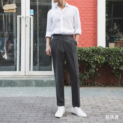 Hardy Minnis Fresco 强捻抗皱深灰色千鸟格意式工艺裤装 商品图2