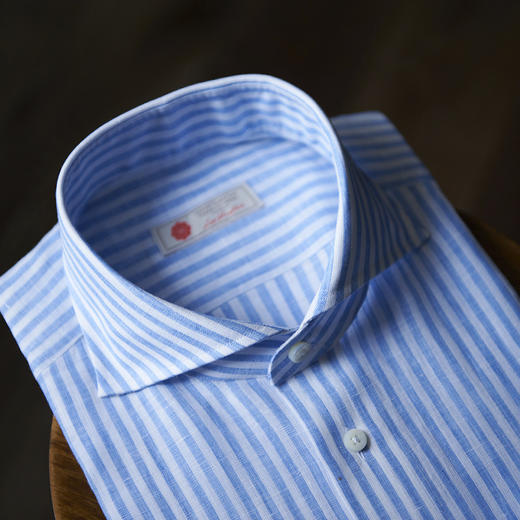 Canclini 亚麻浅蓝条纹意式工艺衬衫 商品图1