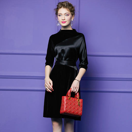 HXYY-90094气质丝绒拼接系腰带修身一步裙 商品图3