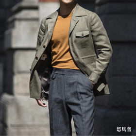 Baird Mcnutt 爱尔兰亚麻绿卡其游猎夹克