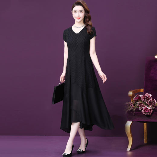 WXY-0799夏装新款V领黑色成熟风流行桑蚕丝裙 商品图0