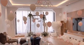 甜美粉白色浪漫表白求婚现场布置