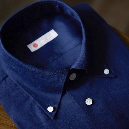 Canclini 法国亚麻深蓝色意式工艺衬衫 商品图1