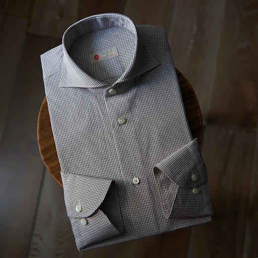 Canclini 90支双股棕色小格纹意式工艺衬衫 商品图0