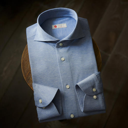 Canclini 90支双股埃及棉珠地针织淡蓝色意式工艺衬衫 商品图0
