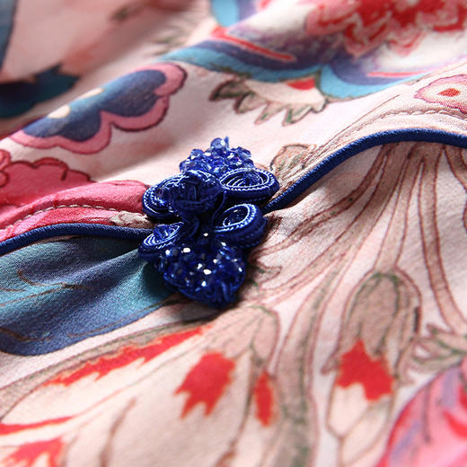 FMY-Y20031国风甜美印花衬衣荷叶边灯笼袖真丝盘扣立领旗袍小衫 商品图2