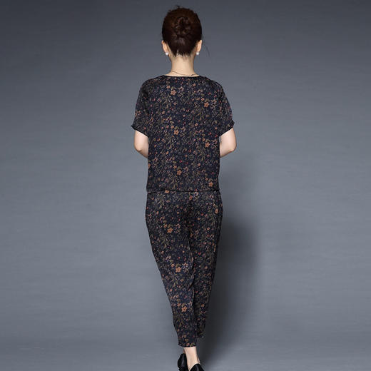 LMJR-9022中年时尚香云纱套装桑蚕丝短袖T恤哈伦裤妈妈装WY 商品图1