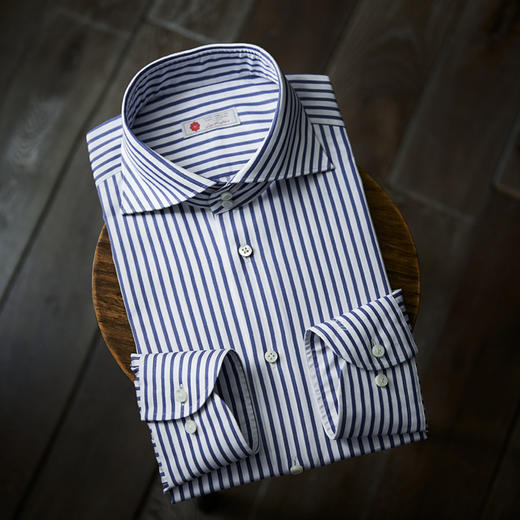 100支双股蓝白条纹意式工艺衬衫 商品图0