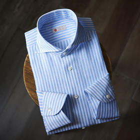 Canclini 亚麻浅蓝条纹意式工艺衬衫