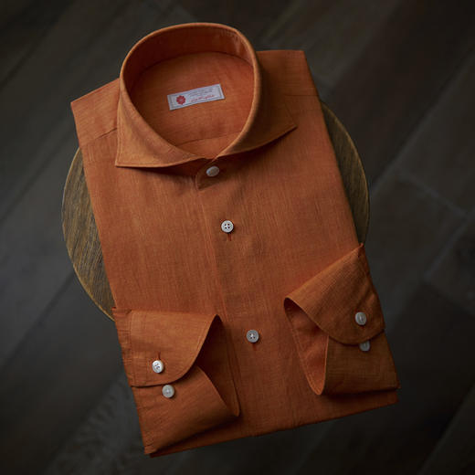 Canclini 法国亚麻橙色意式工艺衬衫 商品图0