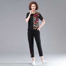 MQ-FY002夏装时尚洋气上衣短袖T恤运动服套装YY