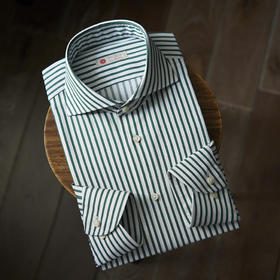 100支双股绿白条纹意式工艺衬衫