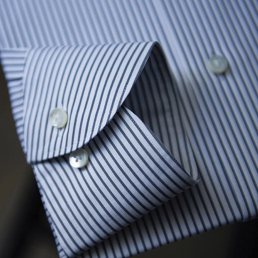 Stylbiella 120支双股纱埃及棉深灰条纹府绸意式工艺衬衫 商品图6