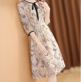 NRJ-5862新款淑女气质典雅轻熟风收腰显瘦印花裙子