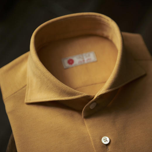 Canclini 90支双股埃及棉珠地针织姜黄色意式工艺衬衫 商品图1