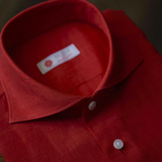 Canclini 法国亚麻红色意式工艺衬衫 商品图1