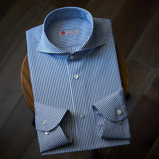 Stylbiella 120支双股纱埃及棉深灰条纹府绸意式工艺衬衫 商品图0