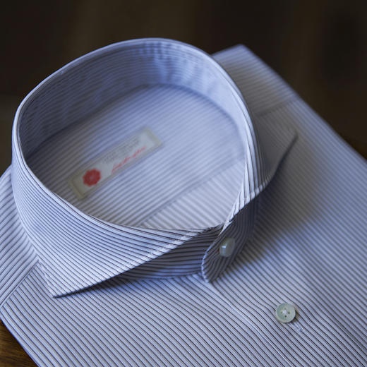 Canclini 120支双股纱埃及棉棕色细条纹意式工艺衬衫 商品图1