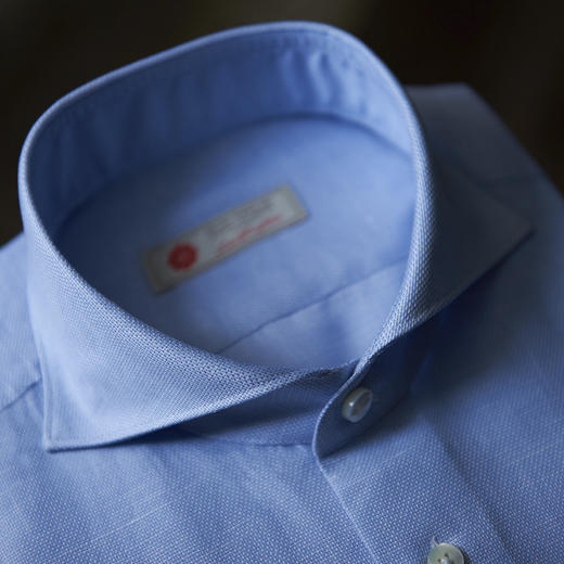 Canclini 亚麻棉浅蓝色提花意式工艺衬衫 商品图1