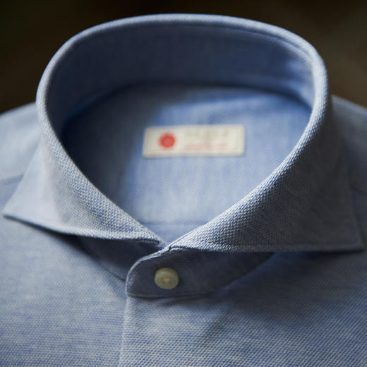 Canclini 90支双股埃及棉珠地针织淡蓝色意式工艺衬衫 商品图2