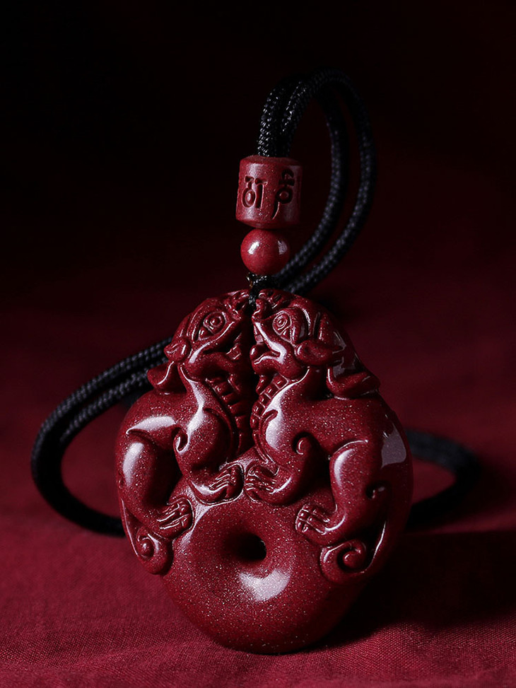 崂山太清宫加持朱砂双貔貅平安扣