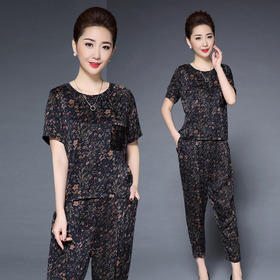 LMJR-9022中年时尚香云纱套装桑蚕丝短袖T恤哈伦裤妈妈装WY