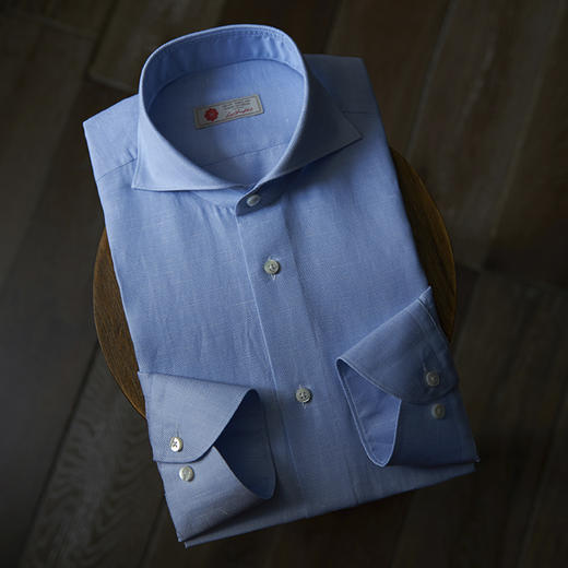 Canclini 亚麻棉浅蓝色提花意式工艺衬衫 商品图0