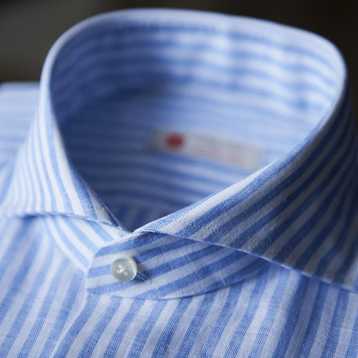 Canclini 亚麻浅蓝条纹意式工艺衬衫 商品图2