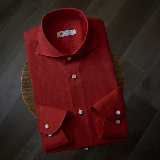 Canclini 法国亚麻红色意式工艺衬衫 商品图0