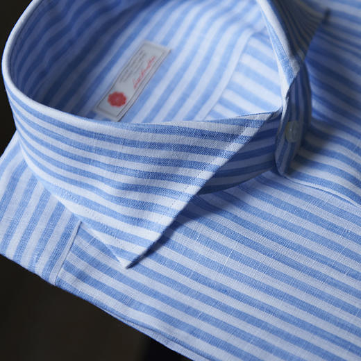 Canclini 亚麻浅蓝条纹意式工艺衬衫 商品图3