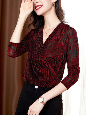 NRJ-9981春季新款印花V领长袖打底衫