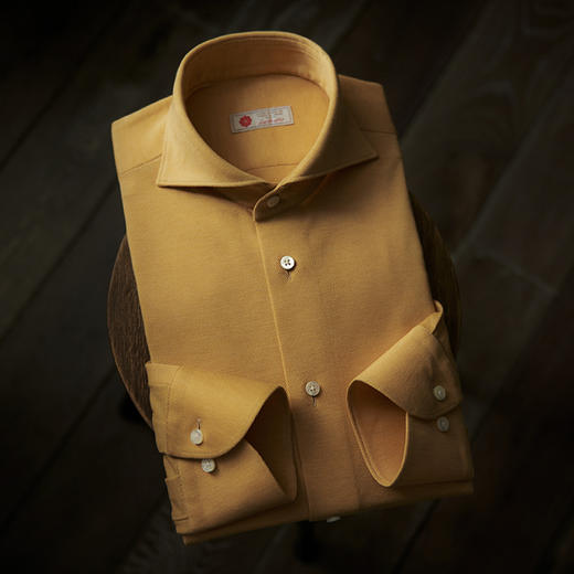 Canclini 90支双股埃及棉珠地针织姜黄色意式工艺衬衫 商品图0