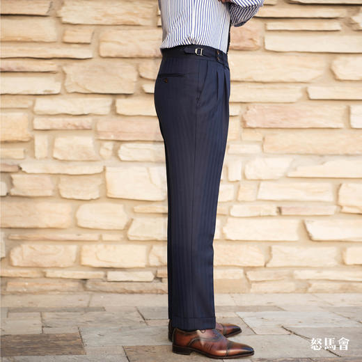 Stylbiella 英式高克重藏蓝色人字纹意式工艺裤装 商品图1