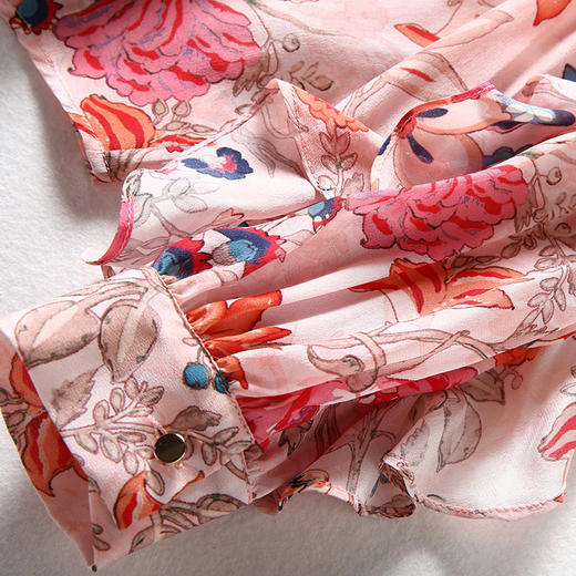 FMY-Y20031国风甜美印花衬衣荷叶边灯笼袖真丝盘扣立领旗袍小衫 商品图3