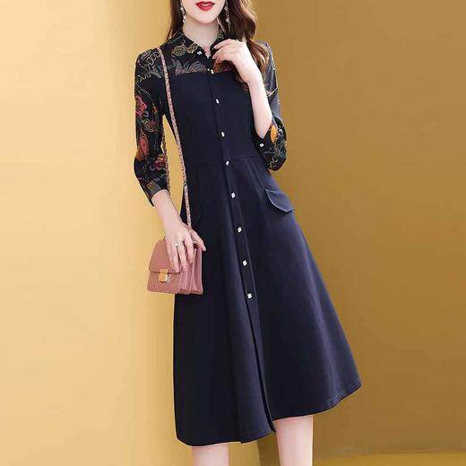 OSM-0060春夏新款polo七分袖拼接法式打底裙 商品图1