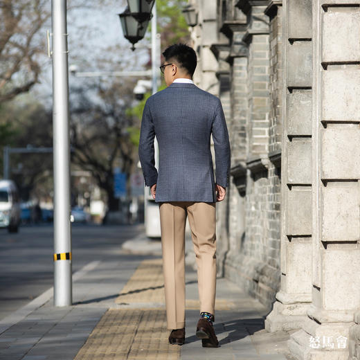 Reda ATTO Super 110's 雾霾蓝小方格纹全麻衬单西 商品图2