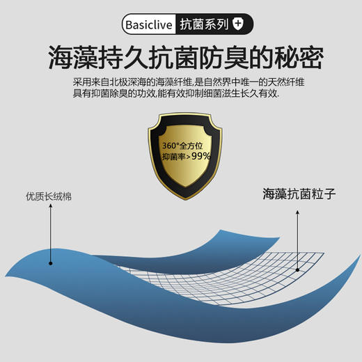 【甄选新疆长绒棉】Basiclive 基础生活海藻防臭袜 轻薄透气 高支纱线密织 柔软细腻 不臭脚 健康新升级 避免脚臭尴尬 商品图2